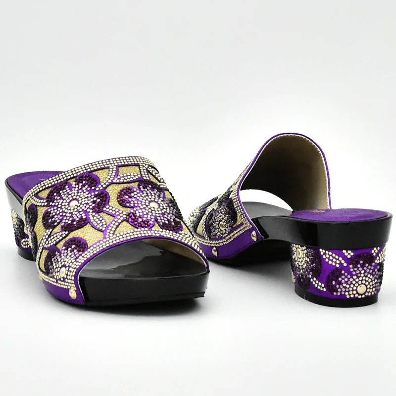 Latest Purple Color Italian Ladies Shoes and Bag Set Decorated with Rhinestone African Matching Bags In Women | Обувь