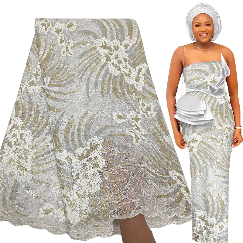 Высококачественная вышивка блестками африканская Кружевная Ткань 5 ярдов 2021