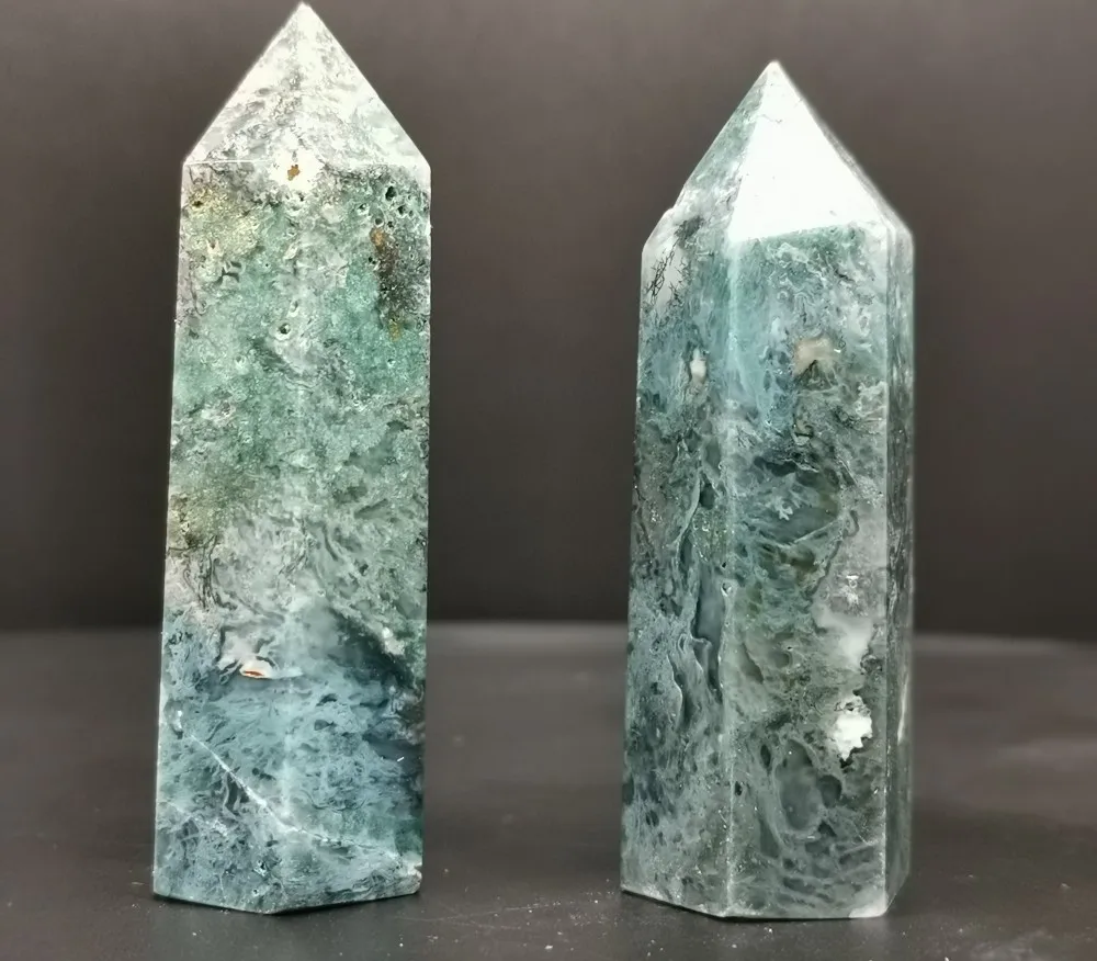 

1pcs Natural Crystal Point Moss agate Healing Stone Chakra 60 to 80mm Home Decoration Reiki