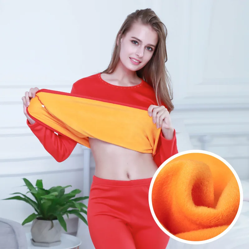 

New Velvet Thick Thermal Underwear Set For Woman Plus Size L-4XL Long Johns Warm Winter Clothing Set Warm Velvet Underwear Suit