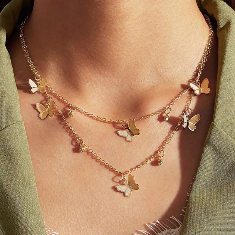 

Fashion Multi-layer Necklaces For Women Girls Elegant Punk Layered Link Chain Pearl Pendant Butterfly Necklace Fashion Jewelry