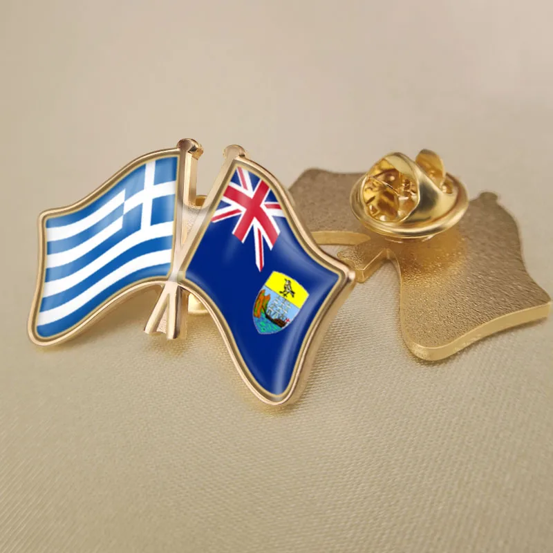 

St Helena Saint Helena and Greece Crossed Double Friendship Flags Lapel Pins Brooch Badges