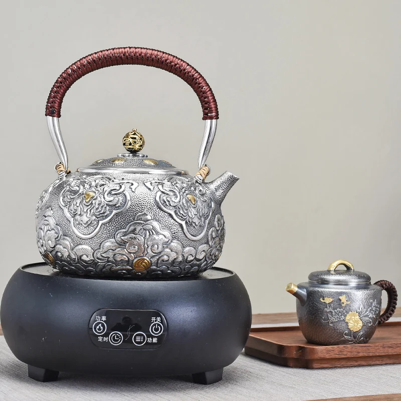 Чайный набор ручной работы из серебра 999 пробы |