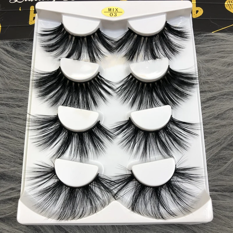 MIKIWI 25mm 3D Fake Mink False Eyelash 4 Pairs Pack Natural Fibers Thick Long 3d faux mink Beauty Makeup Lashes | Красота и здоровье