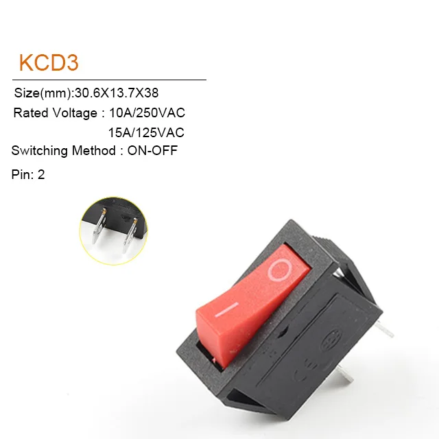 5/10 шт. 2/3-контактный выключатель питания KCD3 10A 250 В переменного тока 15A 125 В переменного тока ВКЛ-ВЫКЛ-ВКЛ 2/3-позиционный переключатель электрооборудования со светом