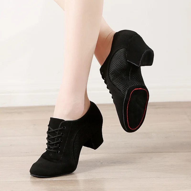 

5cm Heel Breathable Mesh And Cloth Upper Split Sole Jazz Dance Sneakers Middle Heel Latin Dance Shoe Tango Salsa Dance Shoes