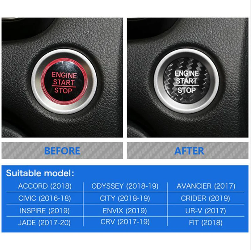 Для Honda Accord Odyssey Avancier Civic CRV JADE FIT Carbon Fiber автомобильный двигатель Start Stop для кнопки переключателя крышка наклейки