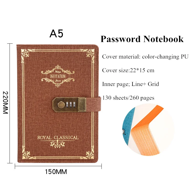 Agenda A5 Business Password Notebook For Gils School Stationery Journal Line-Grid Travel Daily Planner Kawaii Office Supplies | Канцтовары