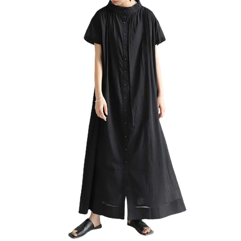 

GothGotik Gothic Dresses For Women Harajuku Normcore Cotton Linen Dress Single Breasted Ankle Length Spring Summer Streetwear