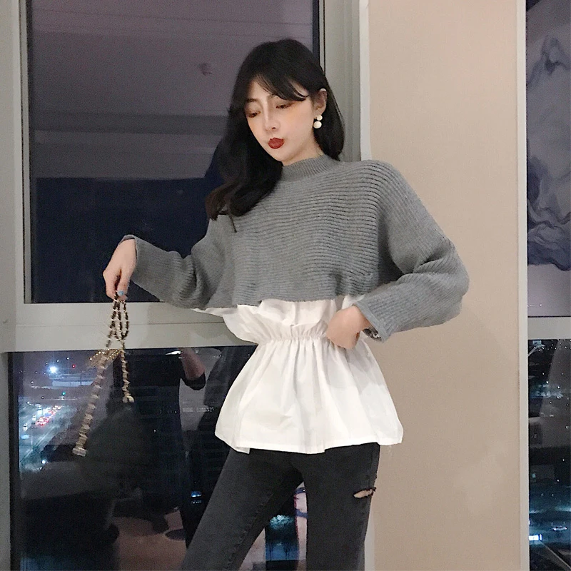 TWOTWINSTYLE корейский женский свитер с круглым вырезом и длинными рукавами мозаичное яркое цветное женское пуловеры осень негабаритный Модный
