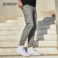 kuegou 2021 autumn cotton black solid casual pants men long classic trousers for male wear fashion vintage work clothing 1918
