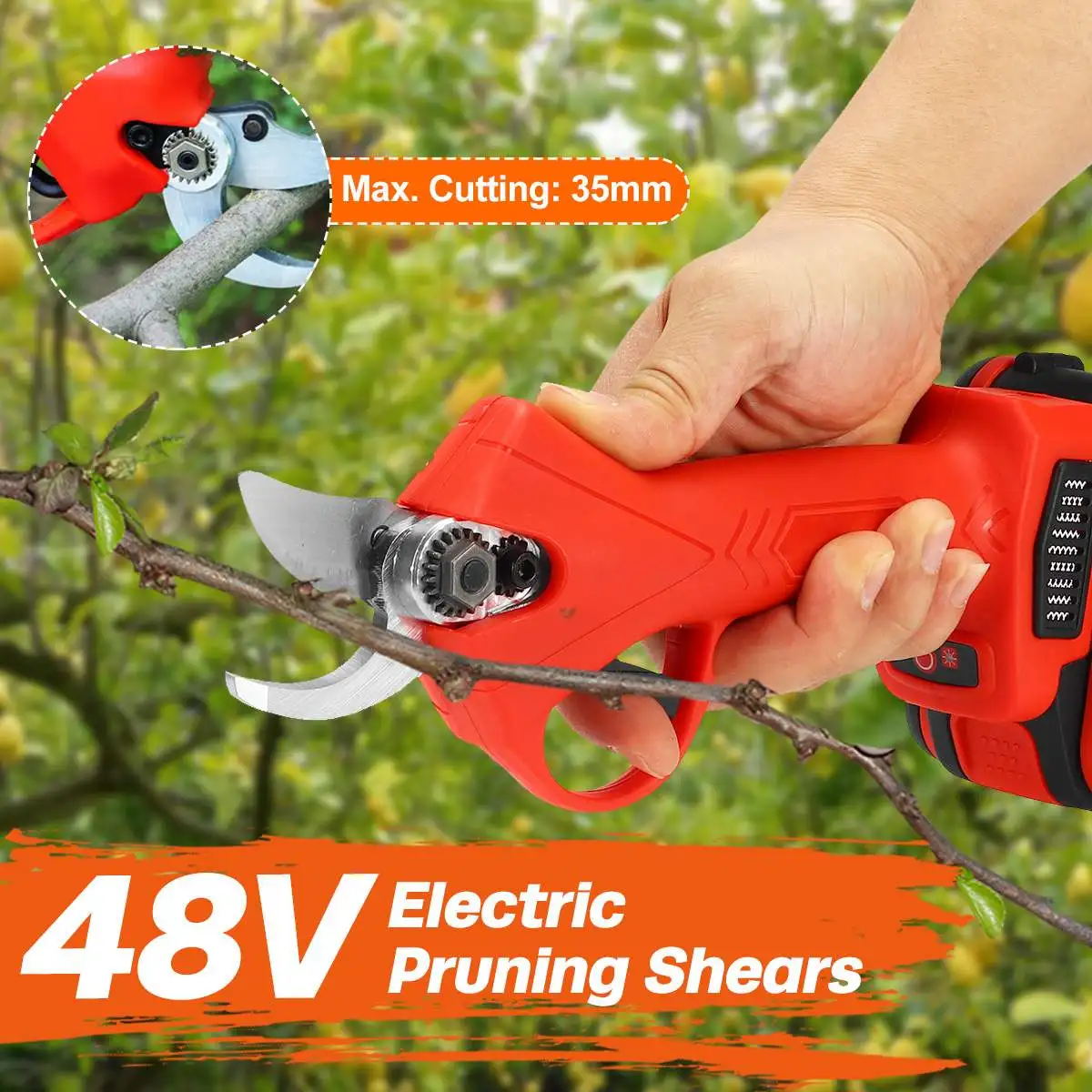 

48V 35mm Cordless Electric Pruner Pruning Shears Efficient Fruit Tree Bonsai Pruning Branche Cutter Landscaping Tool