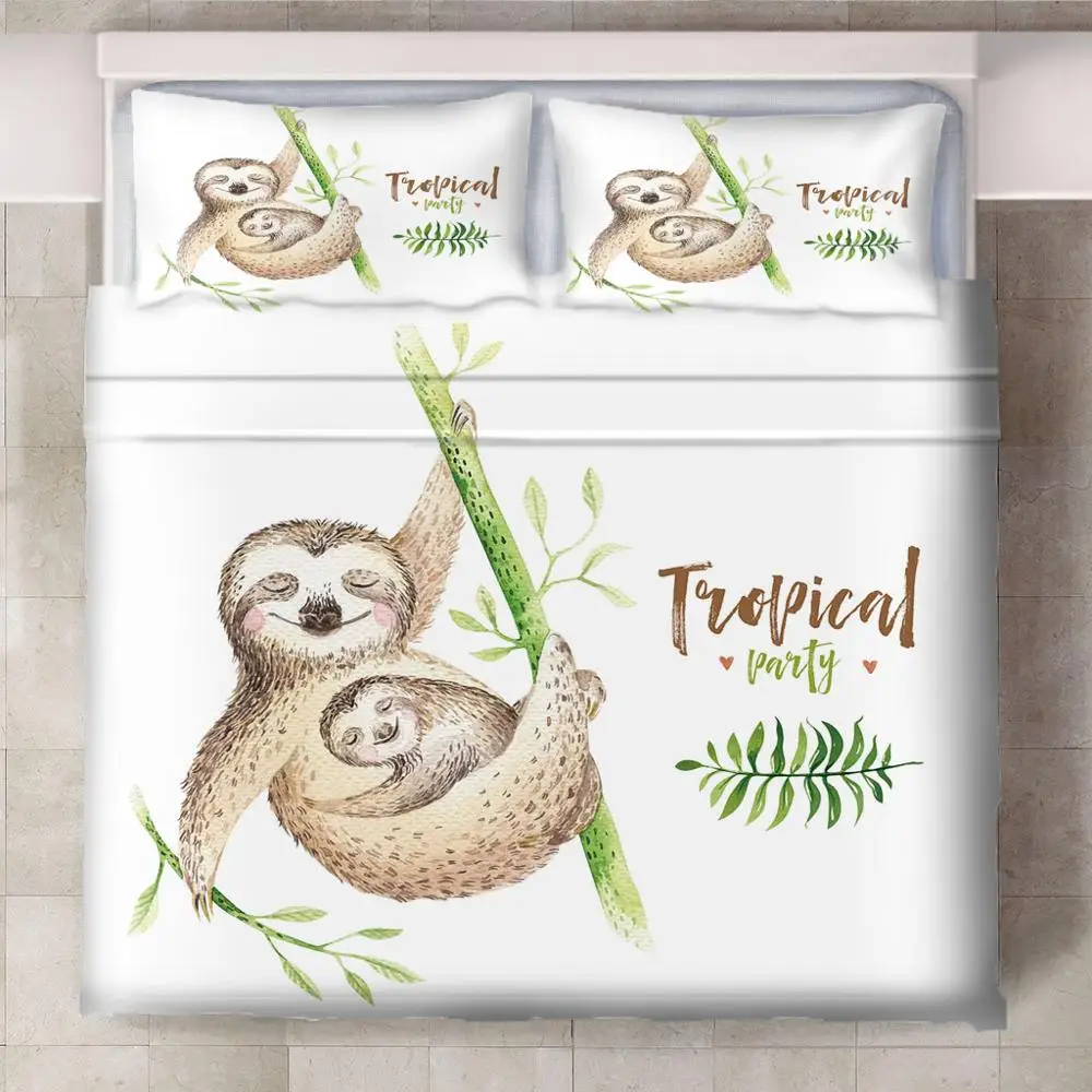 3Pcs/Set Happy Lazy Sloth Smile Cartoon Bedding Set Sheet Children Room Bed Pillow Case For Kids Girl Boys | Дом и сад