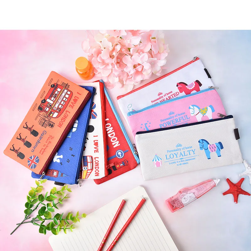 

1pcs New Cute British Bus Soldier Canvas Stationery Cosmetic Makeup Bag