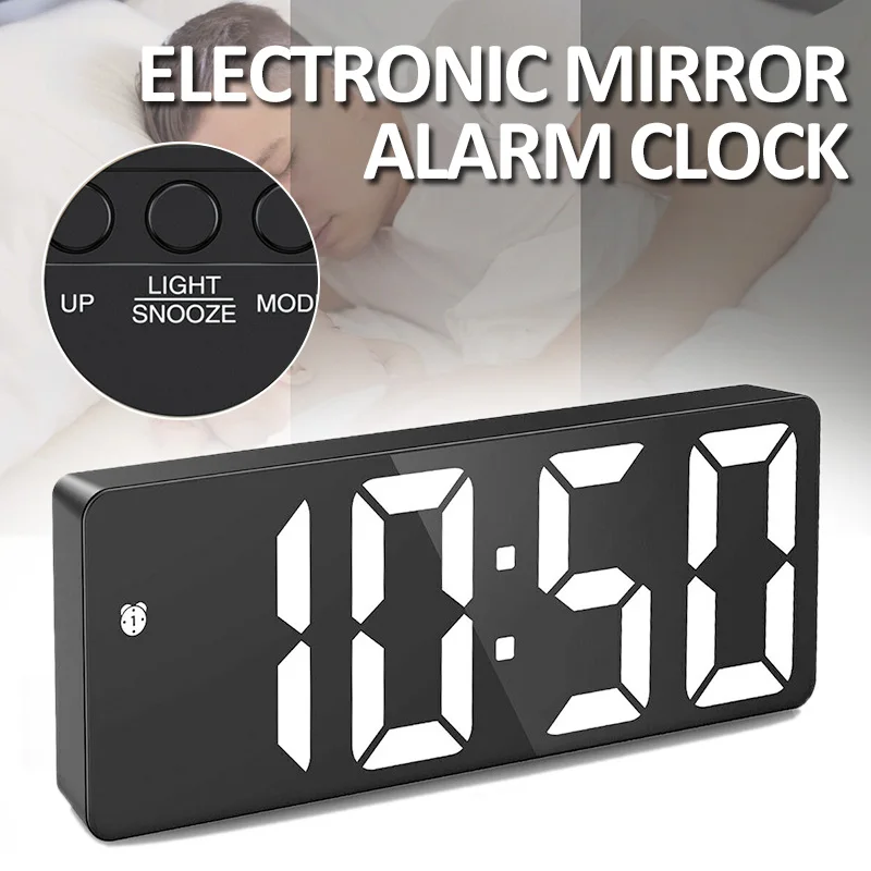 

Digital Electronic Alarm Clock Black LED Display Night Light Mirror Clocks Temperature Monitor Home Decorations