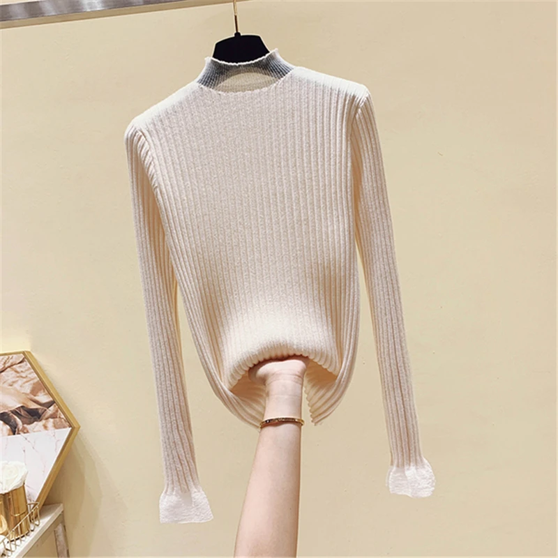 Women Casual Knit Sweater O-Neck Long Sleeve Tops Ladies Slim Solid Inside 2020 Autumn Winter New Clothes | Женская одежда