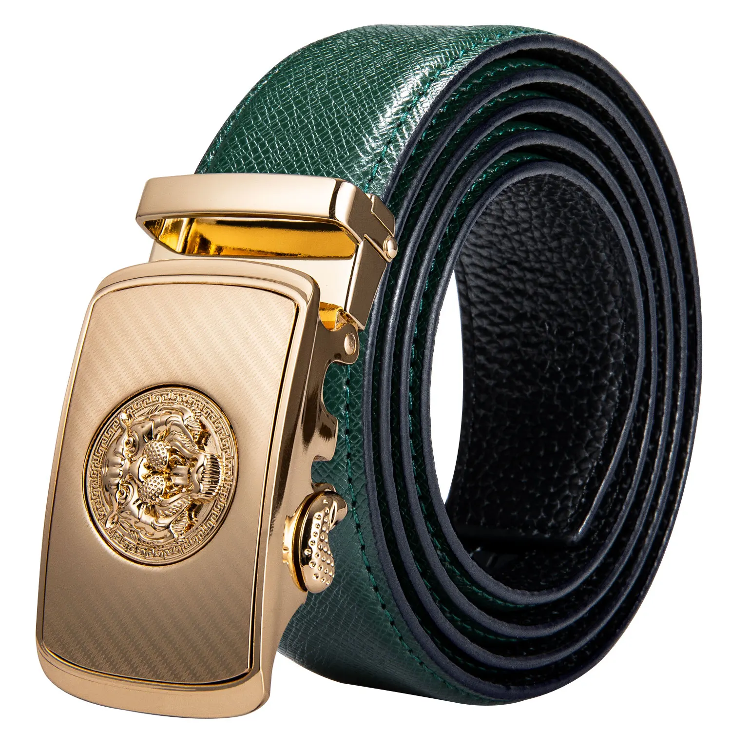 

2019 New Style Green Belt for Men Real Leather Belt Gold Automatic Ratchet Buckle Luxury Tiger Waist Strap Barry.Wang PD-2070