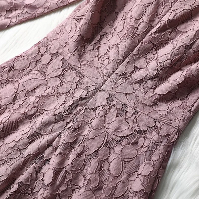 

Sweet Peter Pan Collar Bow Double Breasted Womens Lace Dresses Three Quarter Sleeve Slim Fit Plus Size Fashion Ladies Dresses