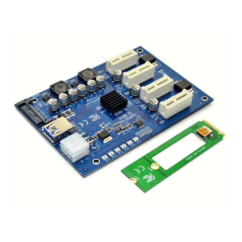 

Newest PCI-E X1 To 4PCI-E X16 Expansion Kit Express 1 To 4 Port PCI Extender Riser Adapter HUB 6pin Sata USB Riser Card
