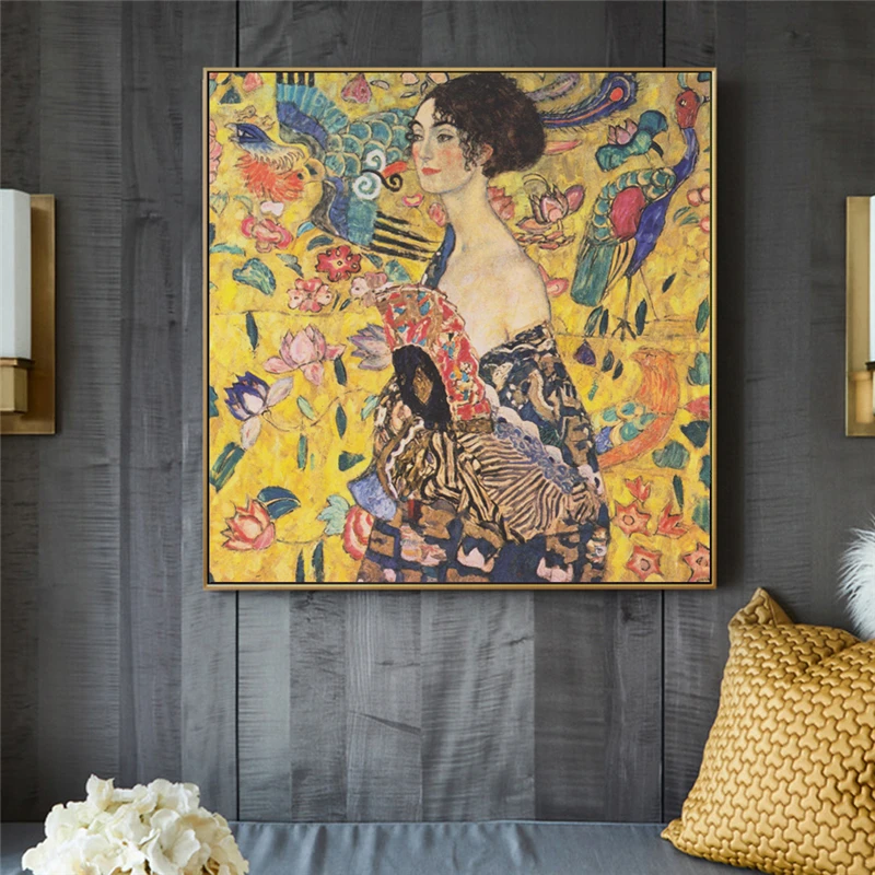 Настенные картины Gustav Klimt 120x120 см Репродукция портрет Адель Блоха Золотая стена