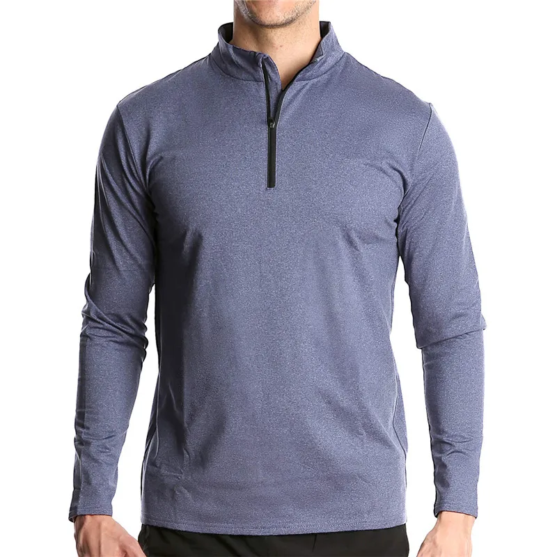 

Men Running T-shirts Long Sleeve Winter Clothes Half High Solid Color Breathable Top