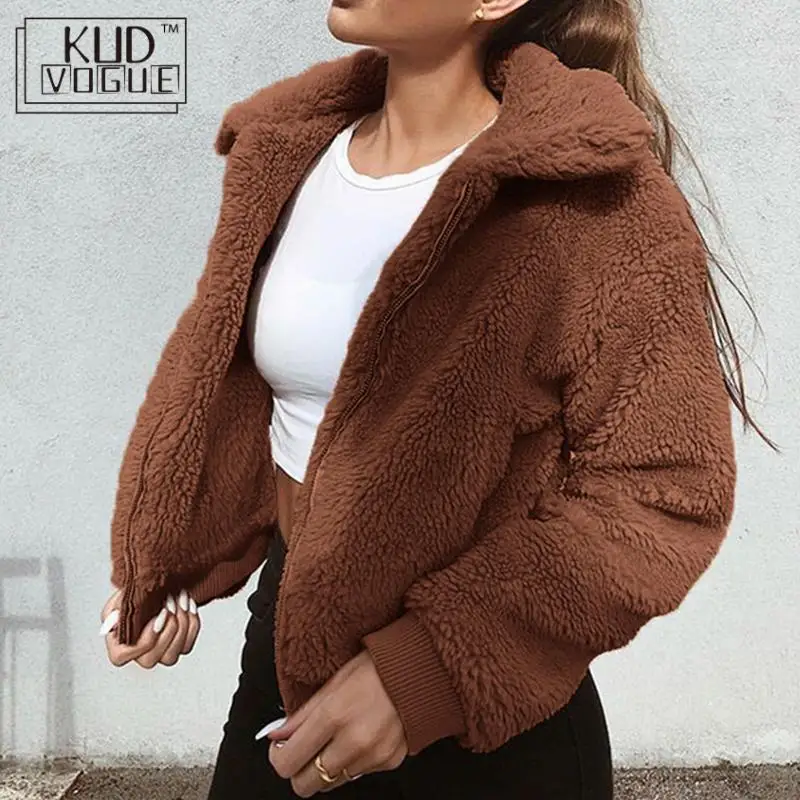 Куртка KUDE Женская из искусственной овчины с отворотом большого размера