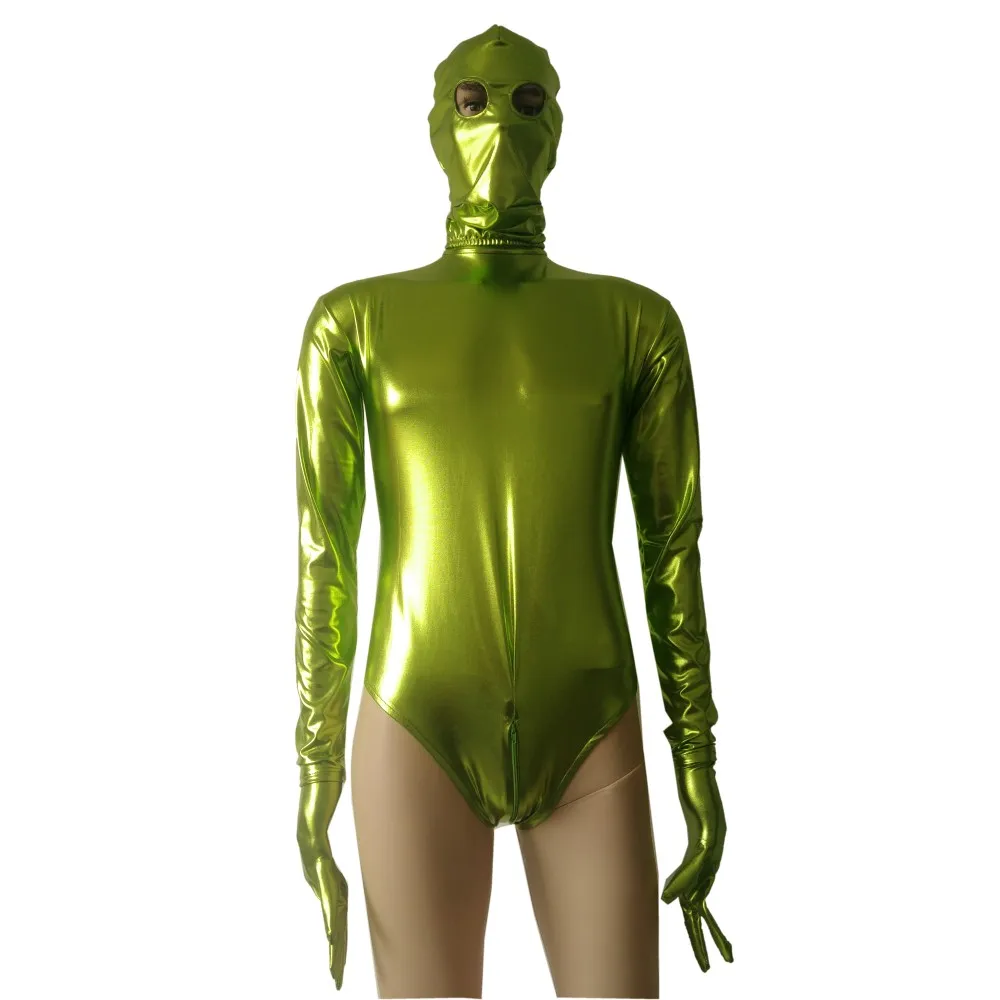 Мужское сексуальное блестящее трико костюм металлик для косплея половина боди