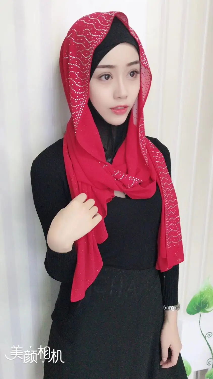 

H056 high quality glitter bubble chiffon scarf with stones big siz rectangular headscarf women's hijab islamic female long shawl