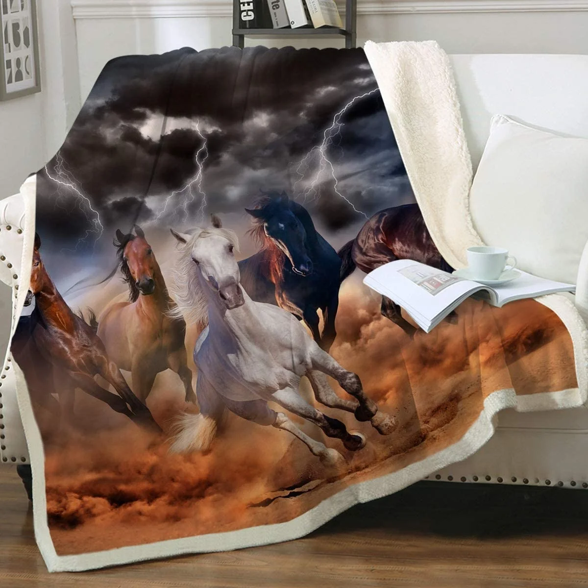 

Galloping Horse Blanket Cowboy Western Fleece Blanket Plush Sherpa Throw Blanket for Couch Sofa Bed