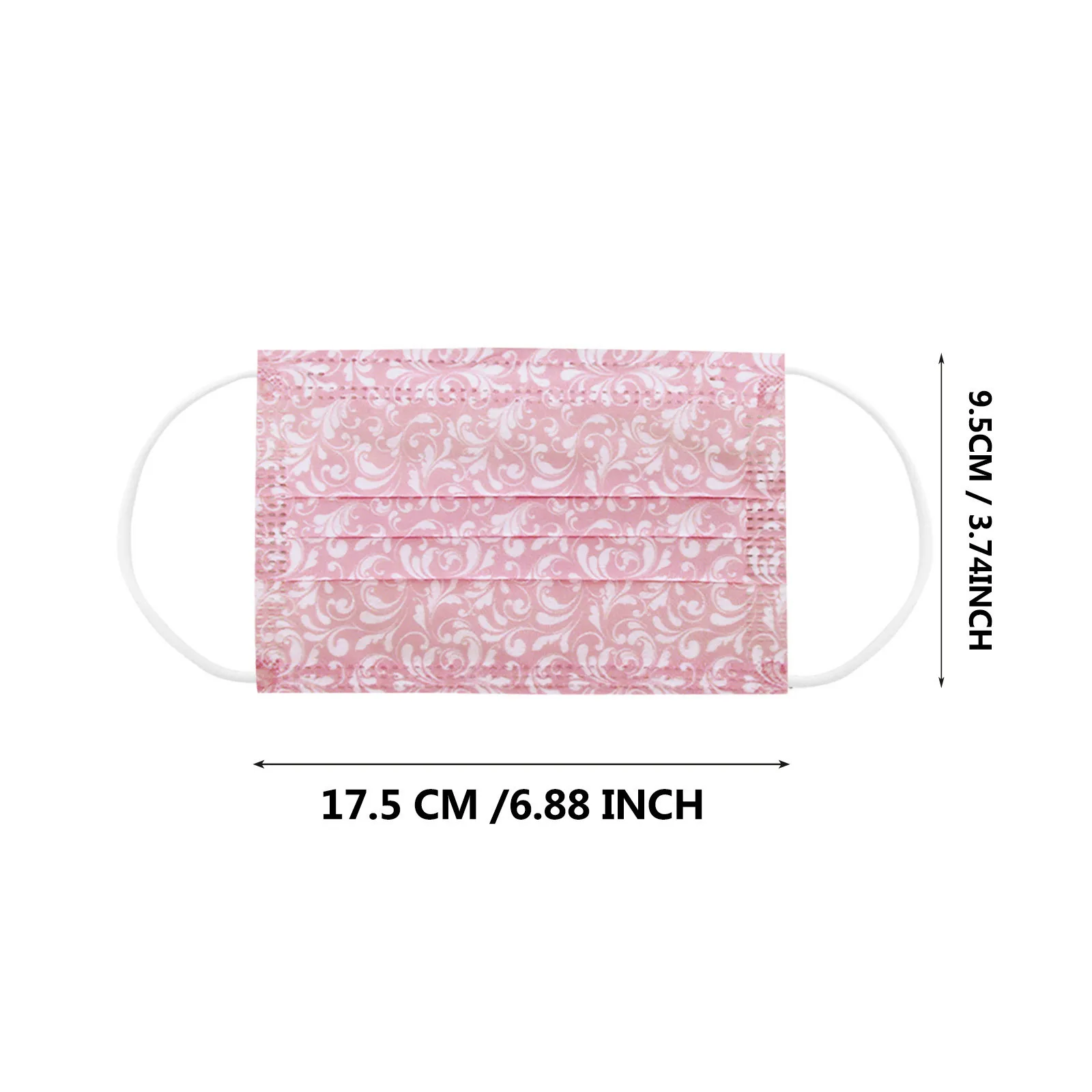 

50PCS Adult's Men And Women Pink Spunlace Non-reusable Breathable 3 Layer Non-Woven Mouth Cover masque White Floral Printed Mask