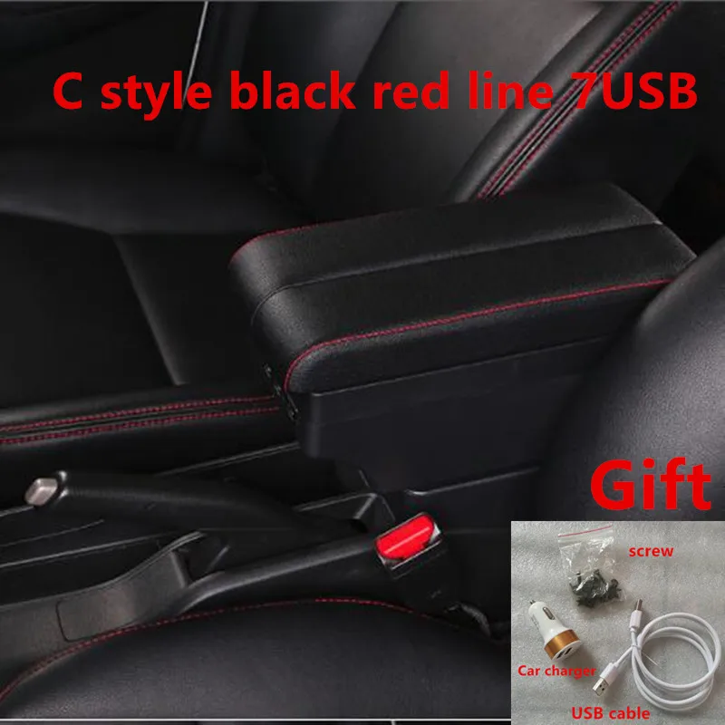 C black red line Для Nissan Note подлокотник коробка usb зарядка повысить двухслойный - Название цвета: C black red line