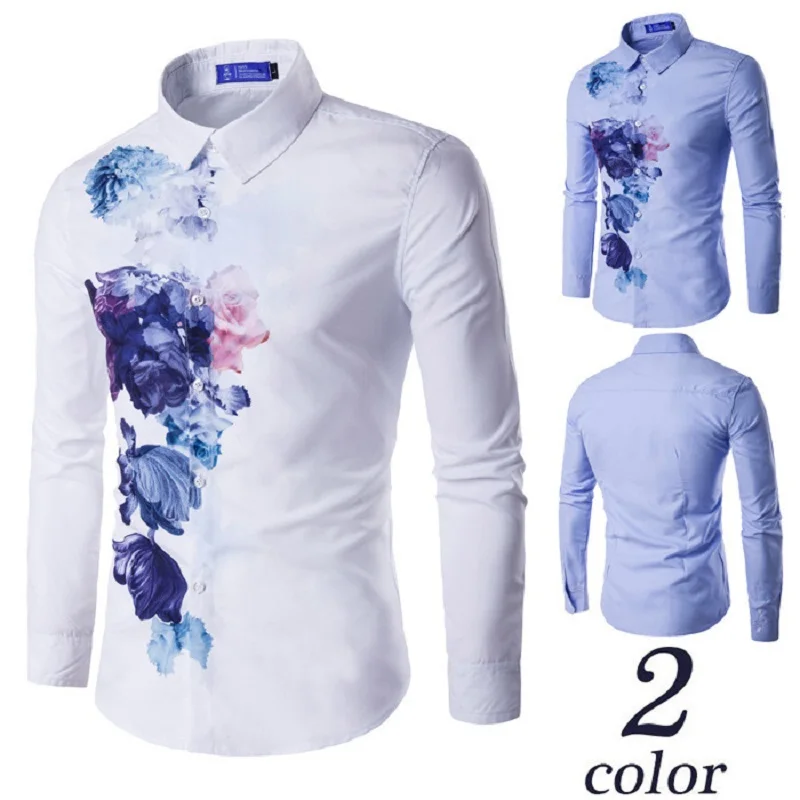 

Spring and autumn men's shirt long sleeve ink printing lapel shirt business casual cotton shirt men