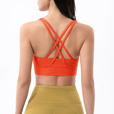 SOISOU Top Women Bra Cropped Bralette Gym Yoga Sports Bra Cross Sexy Back Female Bra Breathable Top Women's Underwear 25 Colors