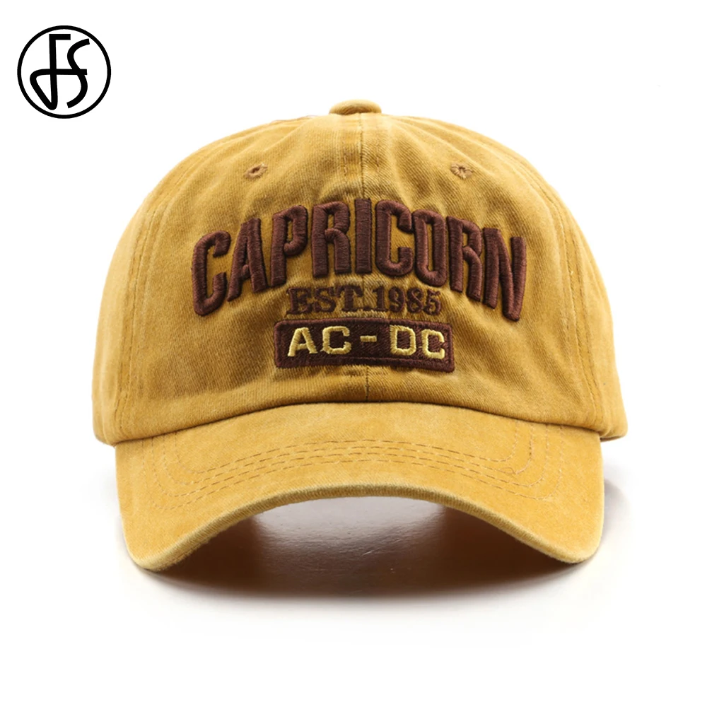 

FS 2022 Summer Men Women Baseball Cap Outdoor Sport Sun Shade Golf Hat Yellow 3D Letter Snapback Washed Vintage Dad Hats Bone