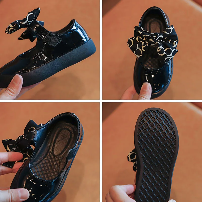 Zapatos de princesa con lazo y lunares para ni&ntilde;as, zapatillas informales planas de suela suave, a la moda, para oto&ntilde;o, 2022-4