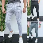 Новинка 2019, мужские деловые облегающие брюки для спортзала, спортивный костюм в полоску, штаны с высокой талией, облегающие джоггеры, тренировочные брюки