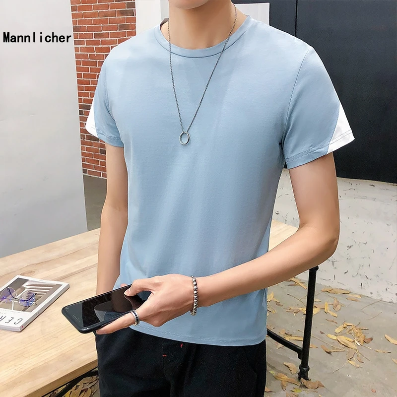 С круглым вырезом тонкая с коротким рукавом Футболка Для Мужчин's летняя обувь