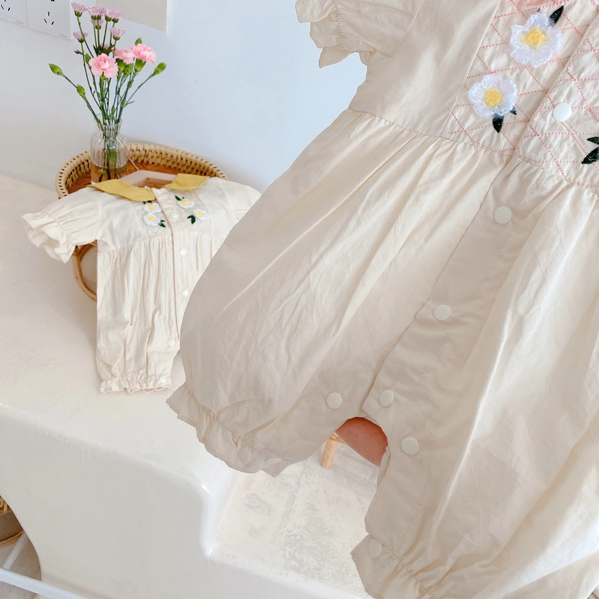 

2021 Sumemr Baby Girl Romper Dollcollar Small Flower Jumpsuit Girl Outfits Cotton Short Sleeve Bodysuit Toddler Infan Clothes