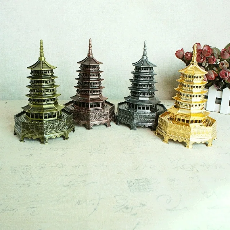 17cm Chinese Traditional Metal Architecture Leifeng Pagoda Tower White Snake Souvenir Hangzhou Ornament Gift Craft Feng Shui | Дом и сад