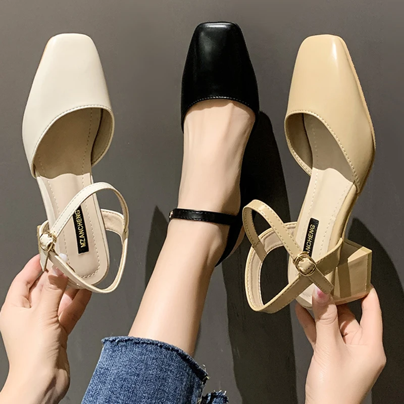 

2022 Summer Sale Of Women's Shoes High Heel Sandals Med Suit Female Beige Buckle Strap New High-heeled Closed Medium Black Clear
