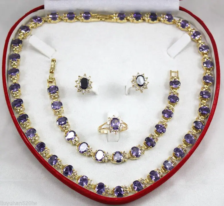 

Fine real new Fashion Cubic Zirconia Trendy Jewelry 100%Purple Crystal new fine necklace bracelet earring Ring Jewelry Sets