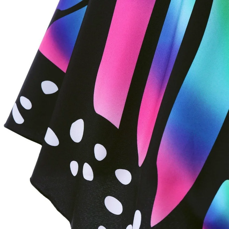 Женское платье с коротким рукавом асимметричным принтом бабочки на шнуровке