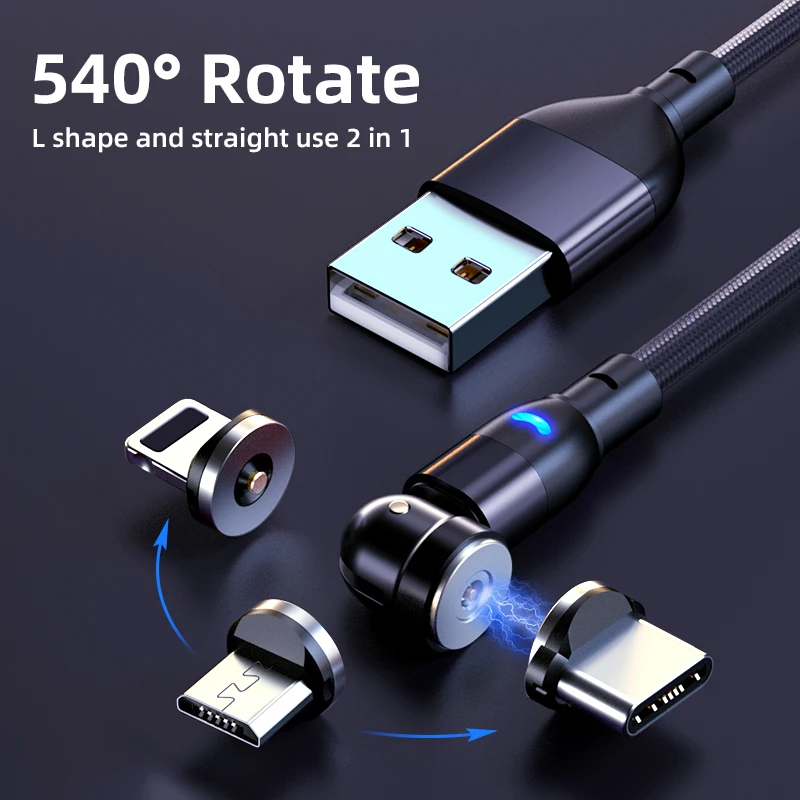 

540 Degree Rotate Magnetic Type C Cable Fast Charging Magnet Charger Micro USB-C Cable For iPhone Samsung Xiaomi Huawei