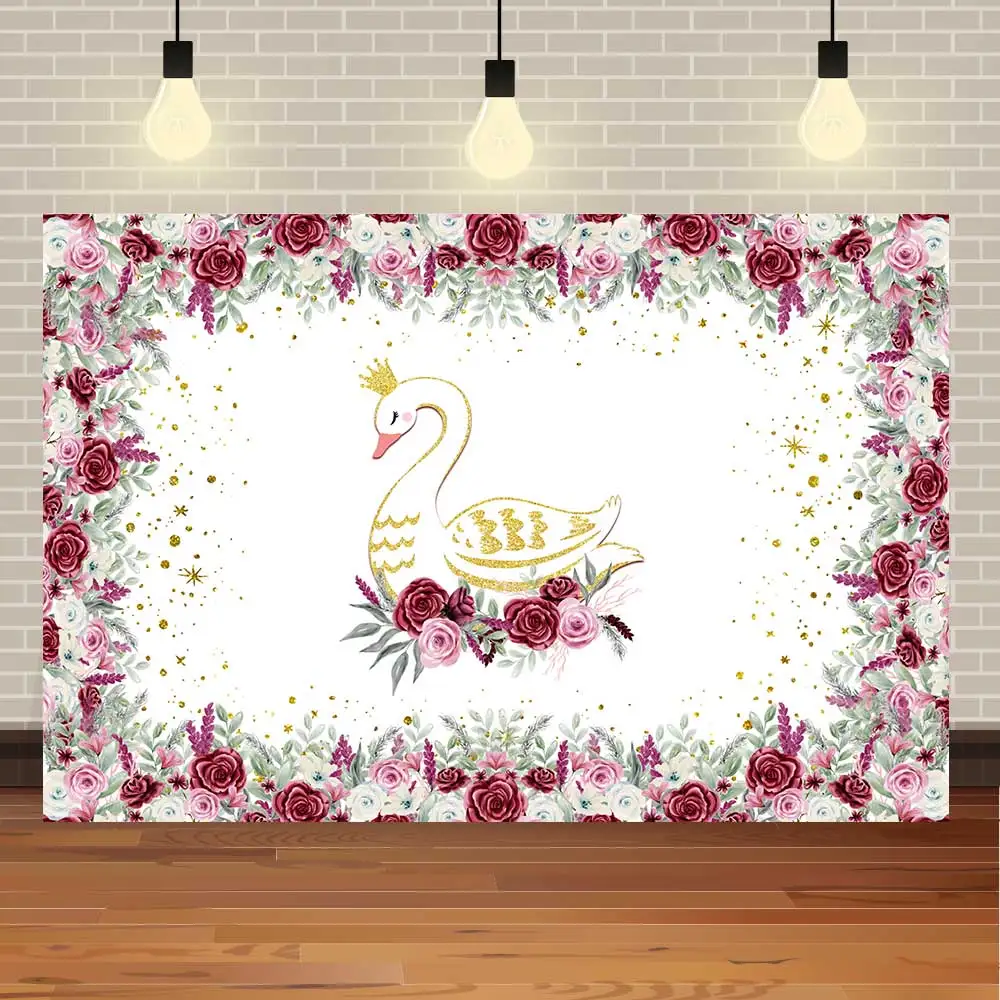 

Фон для фотосъемки с изображением лебедя и красной розы