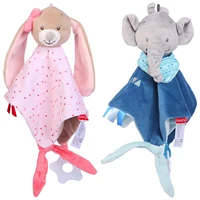 1pc baby plush stuffed toy cute cartoon elephant rabbit comfort towel with teether newborn soft comforting towel sleeping toys