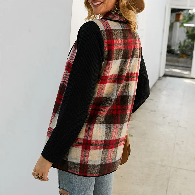 

Women Fashion Autumn Winter Warm Top Long Sleeve Plaid OL Coats and Jackets Elegant Ladies Fashion Cardigan Femme Streetwear New