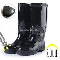 steel toe mens work safety boots waterproof rain boots high top male protective work shoes safety shoes watershoes security new
