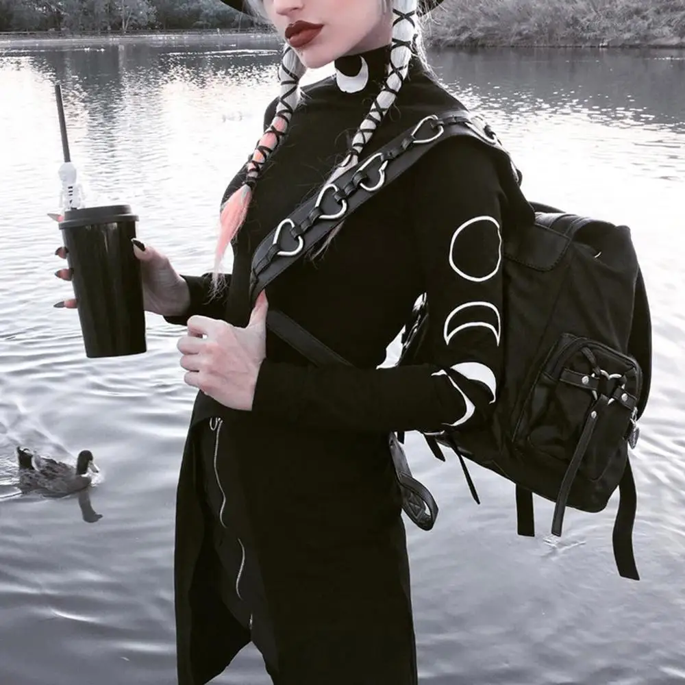 Горячее предложение женское платье черное уличное готический стиль панк луна