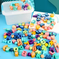 kids 138pcs montessori diy colored wooden cartoon animals shaped string threading lacing beads beading game jewelry making toys