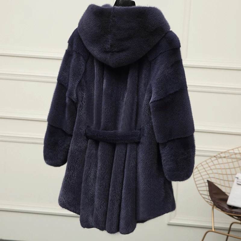 inverno новая полностью из норки шуба longa seque das mulheres balancha onda Da Moda com capuz casaco de pele de vison - Цвет: Бежевый
